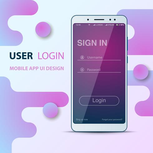 Design dell&#39;interfaccia utente. Icona di smartphone. Login e password. vettore