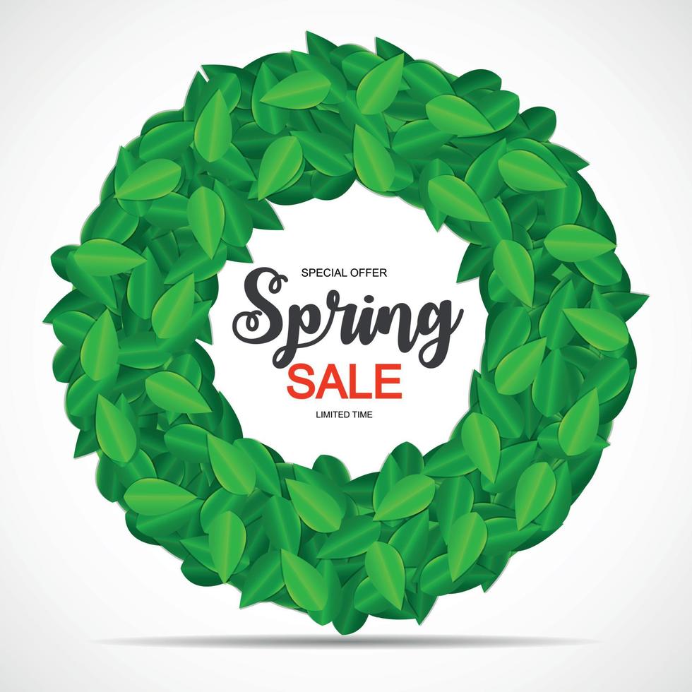sfondo carino vendita di primavera con foglie verdi. illustrazione vettoriale