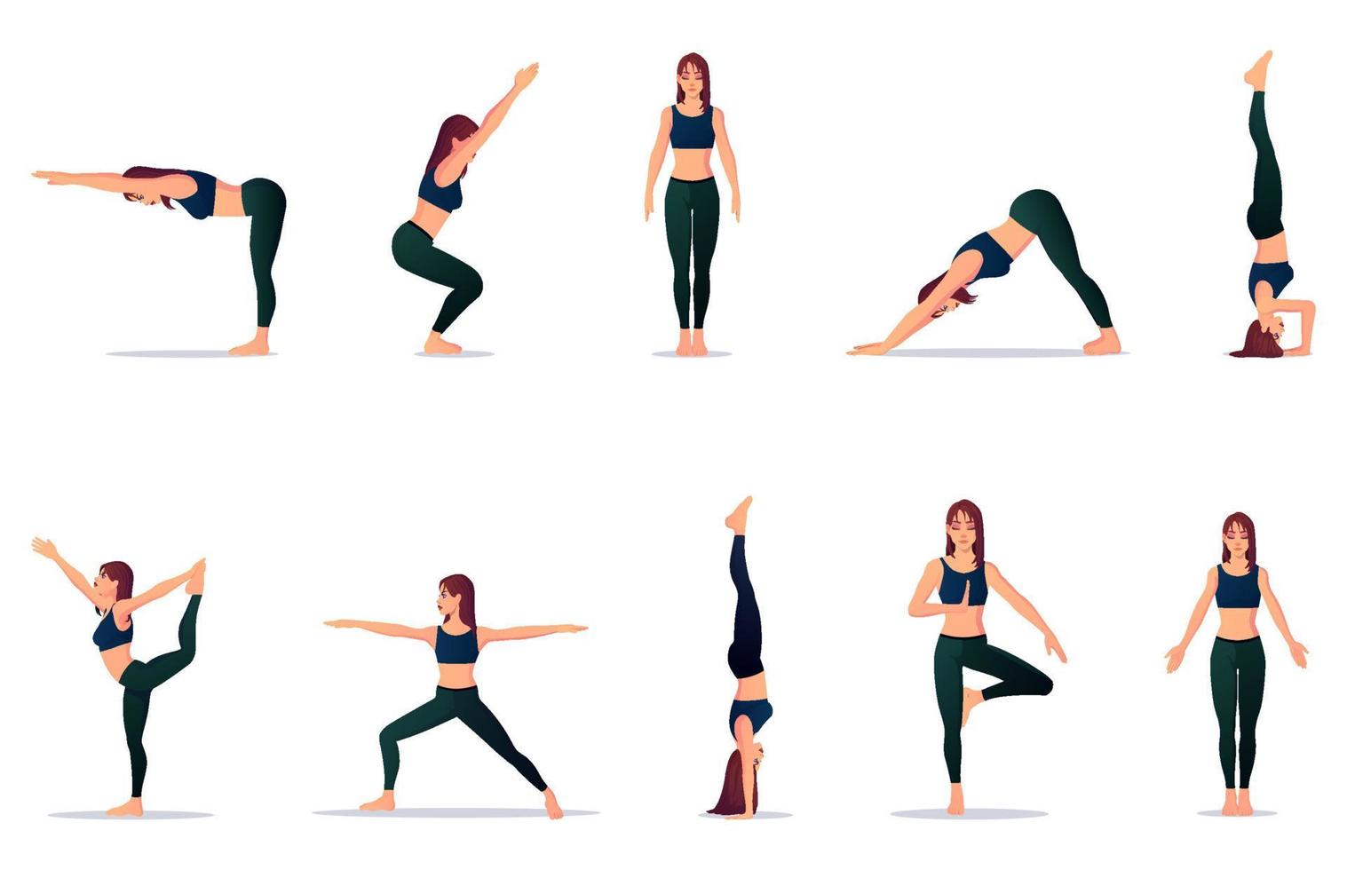 set di pose yoga, illustrazioni premium della collezione di pose di fitness vettore