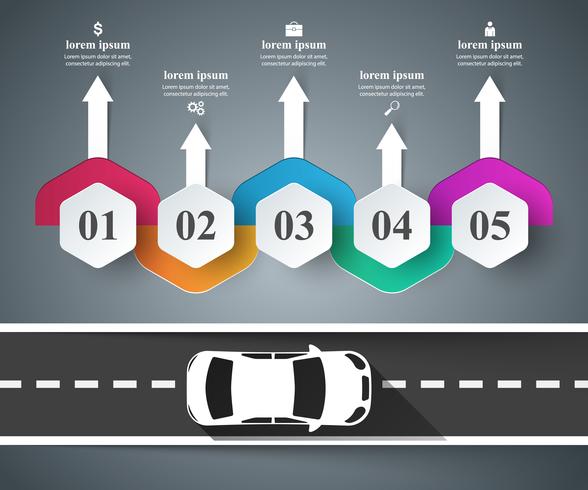 Modello di progettazione infografica strada e icone di marketing. vettore