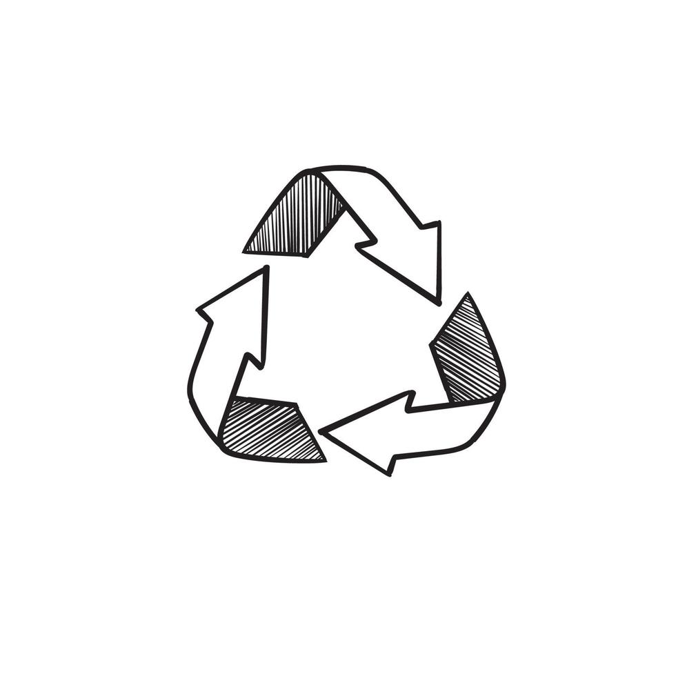 simbolo dell'illustrazione di vettore dell'icona di riciclo dello scarabocchio disegnato a mano