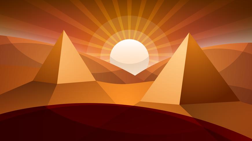 Paesaggio desertico Piramide e sole. vettore