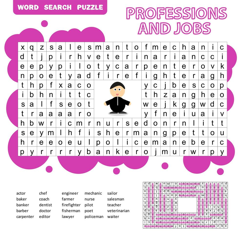 parole puzzle gioco educativo per bambini. imparare il vocabolario. professioni. vettore
