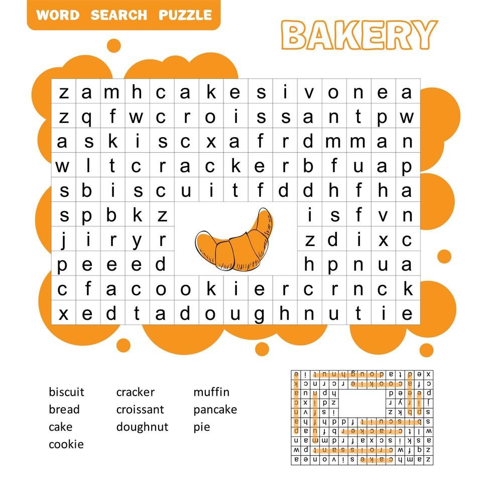 gioco di parole di ricerca attività educativa per bambini con dolci e prodotti da forno vettore