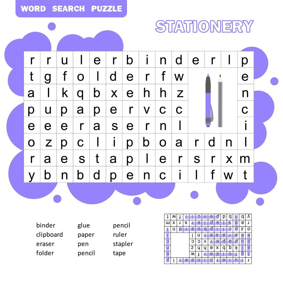 gioco di parole crociate per bambini, puzzle di ricerca di parole con  vocabolario e risposta 4567439 Arte vettoriale a Vecteezy