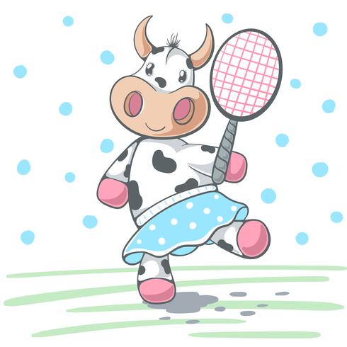 cute cow plat big tennis. vettore