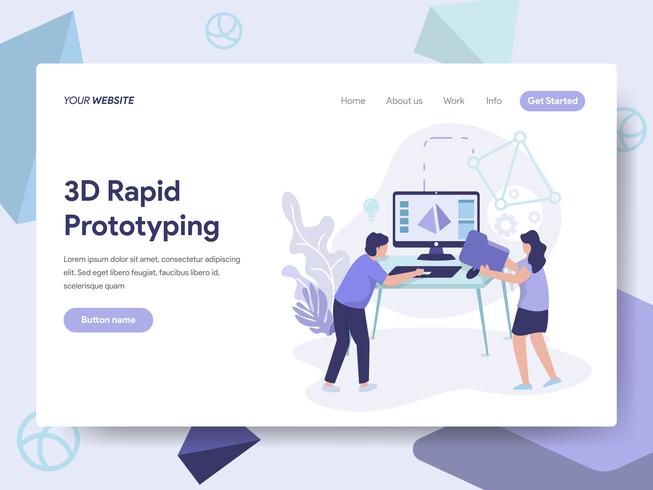 Modello di pagina di destinazione del concetto di illustrazione di prototipazione rapida 3d. Concetto di design piatto isometrica della progettazione di pagine Web per sito Web e sito Web mobile. Illustrazione di vettore