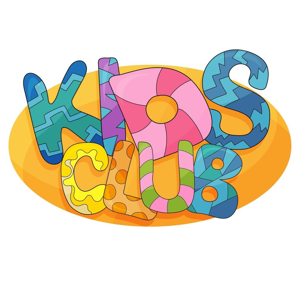 logo del fumetto di vettore del club per bambini. lettere bolle colorate per la stanza dei giochi dei bambini