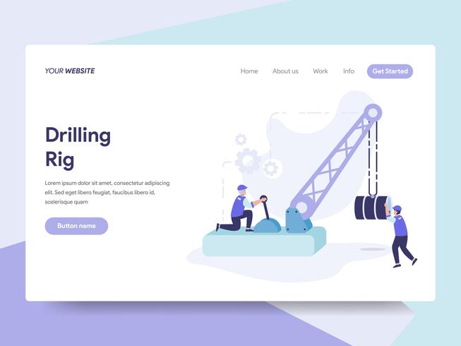 Modello della pagina di atterraggio di Drilling Rig Illustration Concept. Concetto di design piatto isometrica della progettazione di pagine Web per sito Web e sito Web mobile. Illustrazione di vettore