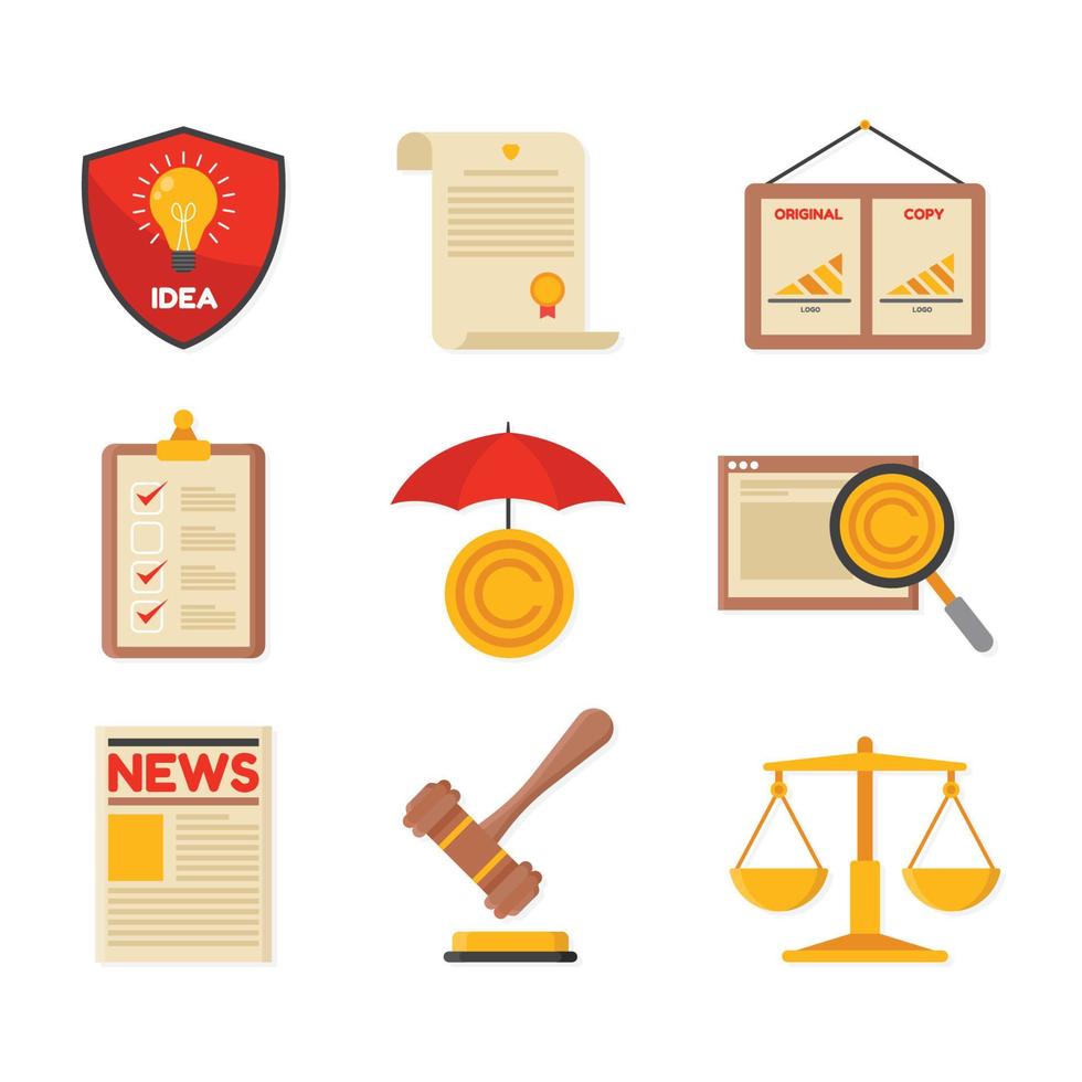 set di icone simbolo di legge sul copyright vettore