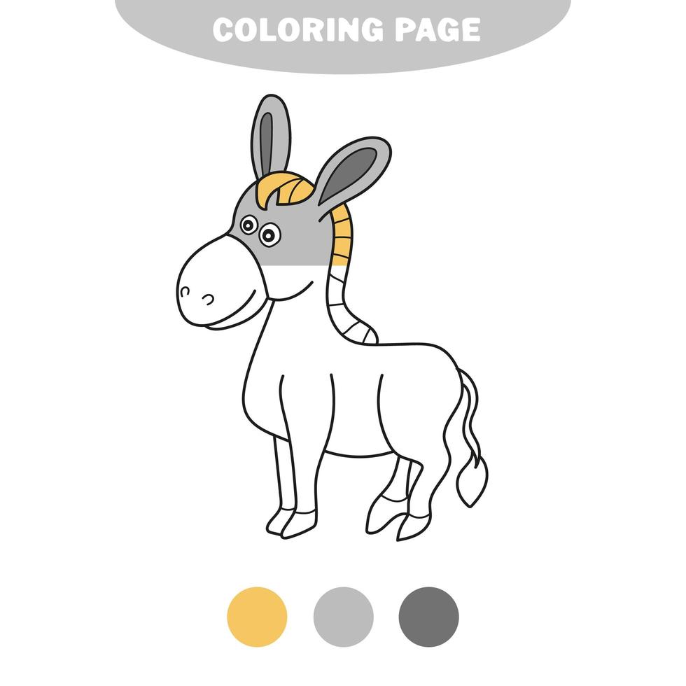 semplice pagina da colorare. illustrazione vettoriale di asino cartone animato - libro da colorare