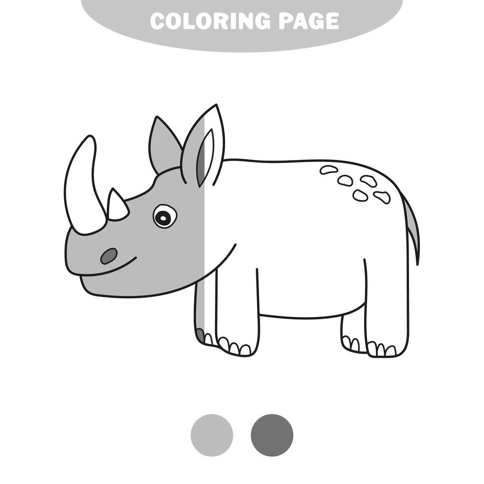 semplice pagina da colorare. rinoceronte carino. vettore di simpatico personaggio dei cartoni animati