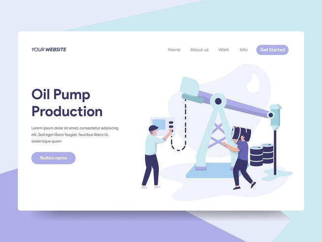 Modello della pagina di atterraggio del concetto dell&#39;illustrazione di produzione della pompa di olio. Concetto di design piatto isometrica della progettazione di pagine Web per sito Web e sito Web mobile. Illustrazione di vettore