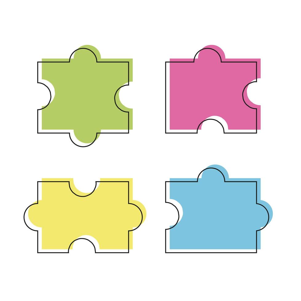 quattro pezzi di puzzle colorati illustrazione vettoriale, isolati su sfondo bianco vettore