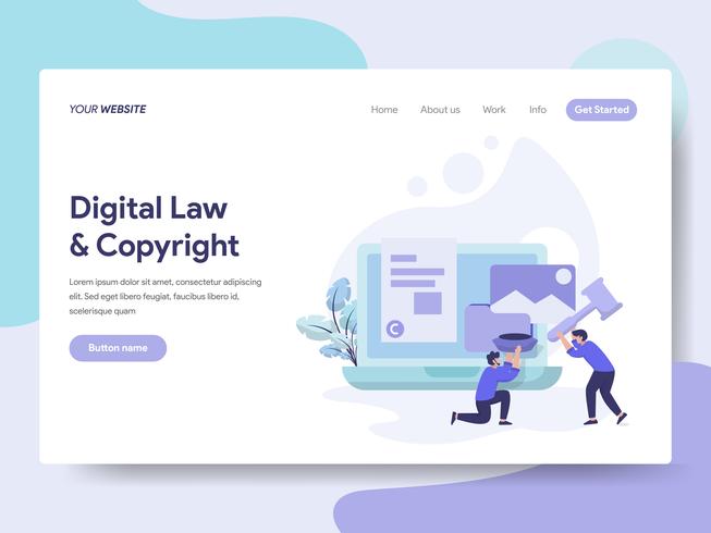 Modello di pagina di destinazione di Digital Law e Copyright Illustration Concept. Concetto di design piatto isometrica della progettazione di pagine Web per sito Web e sito Web mobile. Illustrazione di vettore