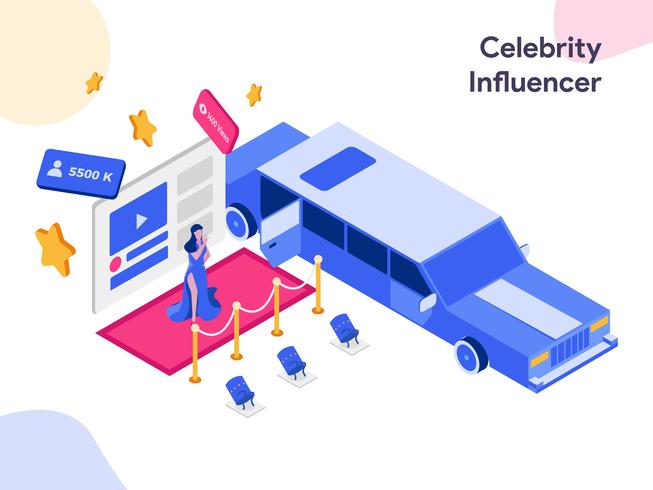 Celebrity Influencer Isometric Illustration. Stile moderno design piatto per sito Web e sito Web mobile. Illustrazione vettoriale