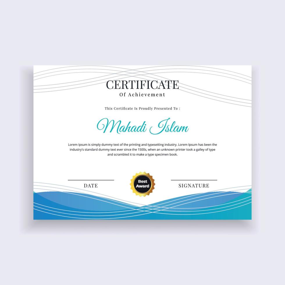 design moderno del modello di certificato. certificato creativo di progettazione del modello di premio di apprezzamento. vettore