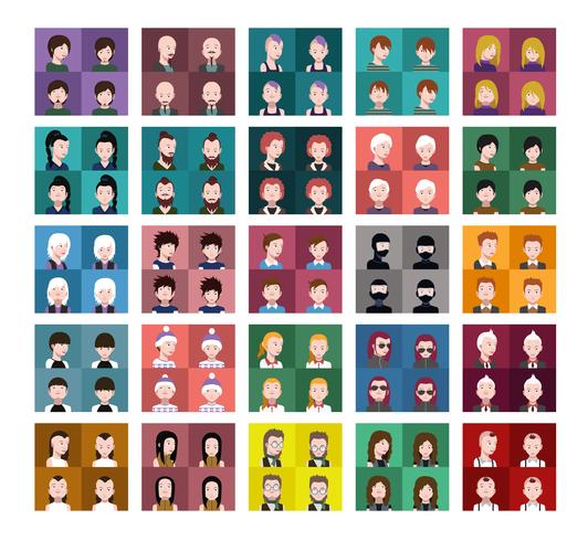 Set di avatar colorati di personaggi vettore