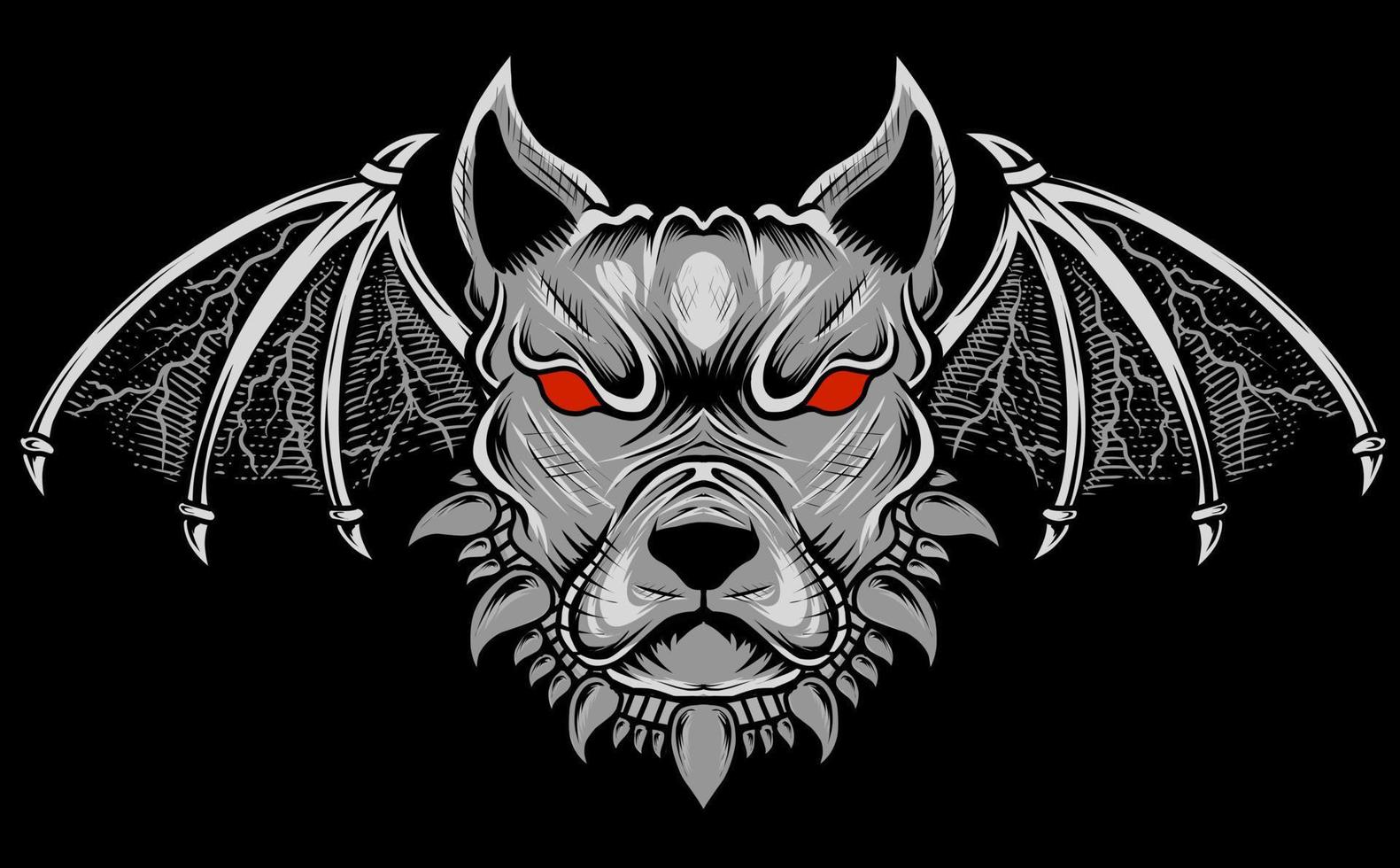 illustrazione vettoriale testa di cane con ali da diavolo