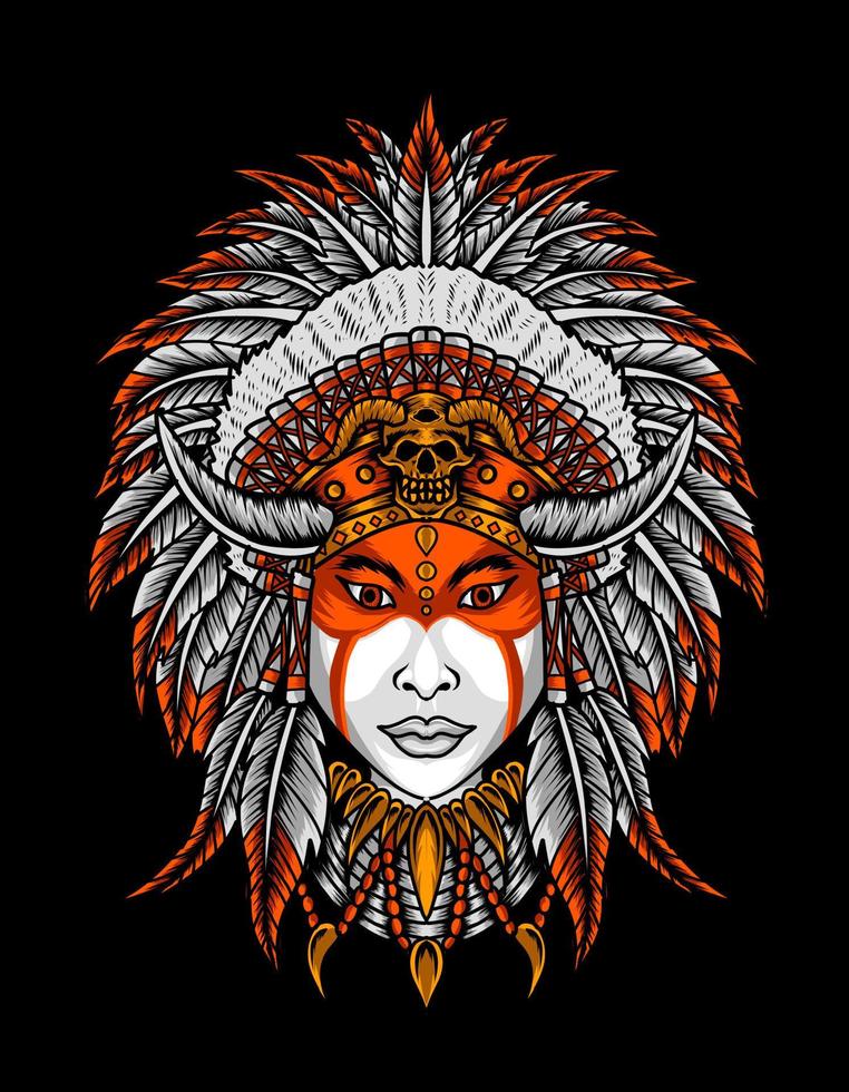 illustrazione vettoriale indiano apache donna head