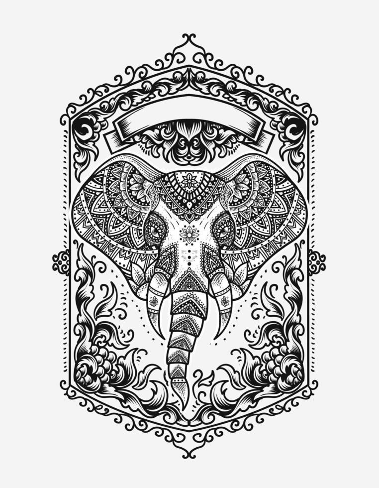 illustrazione vettoriale testa di elefante ornamento mandala style