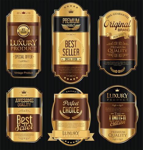 Distintivi ed etichette d&#39;oro di lusso premium vettore