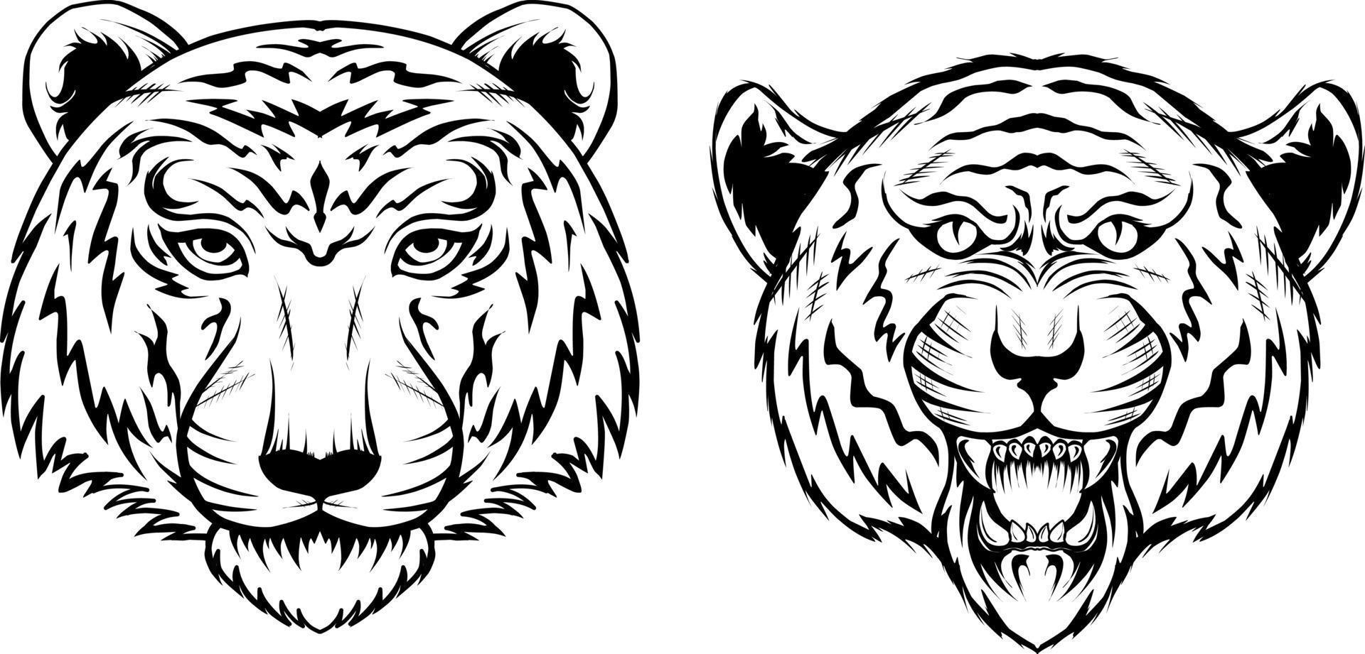 illustrazione vettoriale due testa di tigre