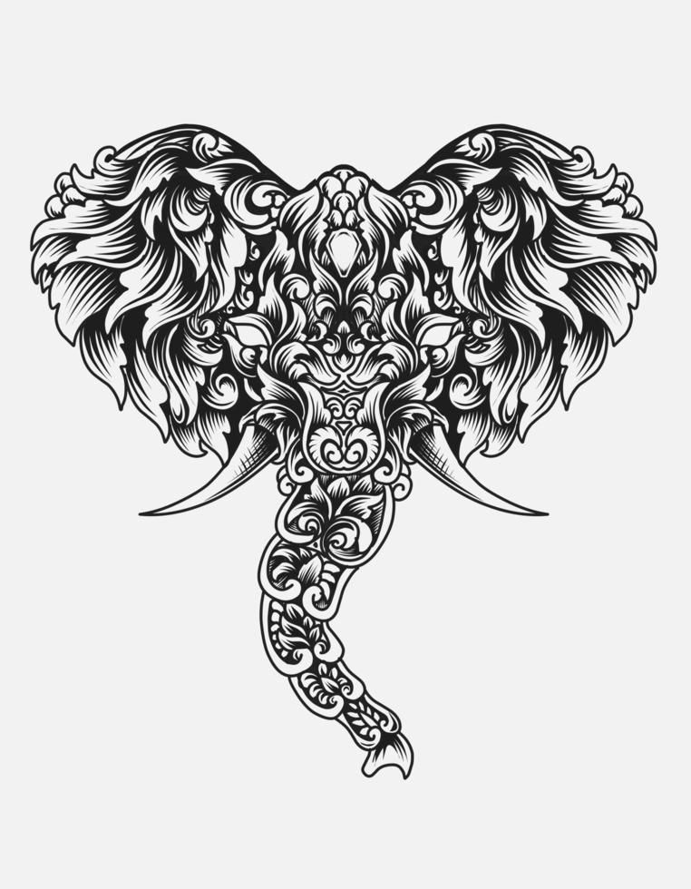 illustrazione vettoriale testa di elefante con stile ornamento