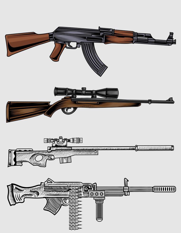 illustrazione vettoriale set pistole su sfondo bianco