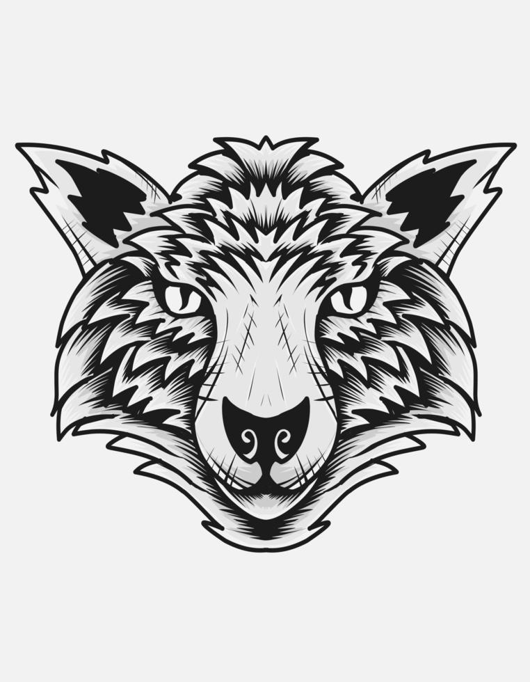illustrazione vettoriale testa di lupo monocromatico