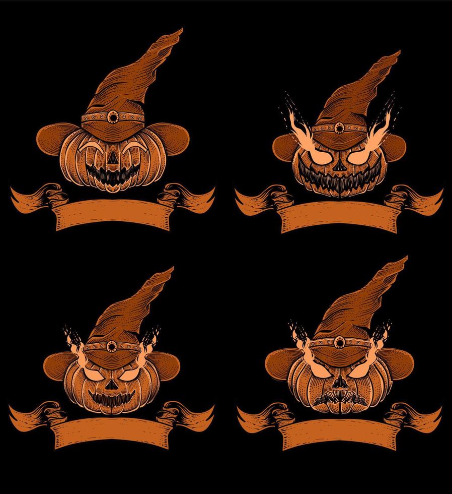 illustrazione vettoriale set zucca strega halloween