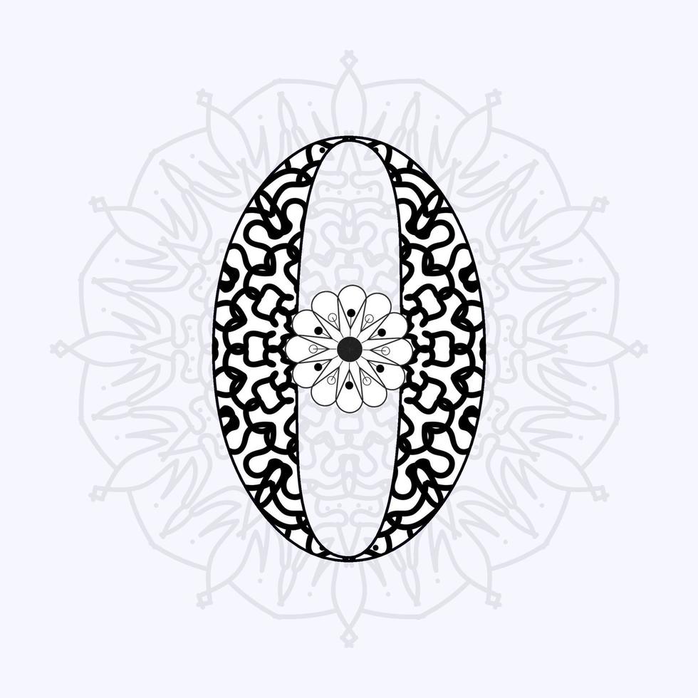 numero 0 con mandala. ornamento decorativo in stile etnico orientale. pagina del libro da colorare vettore