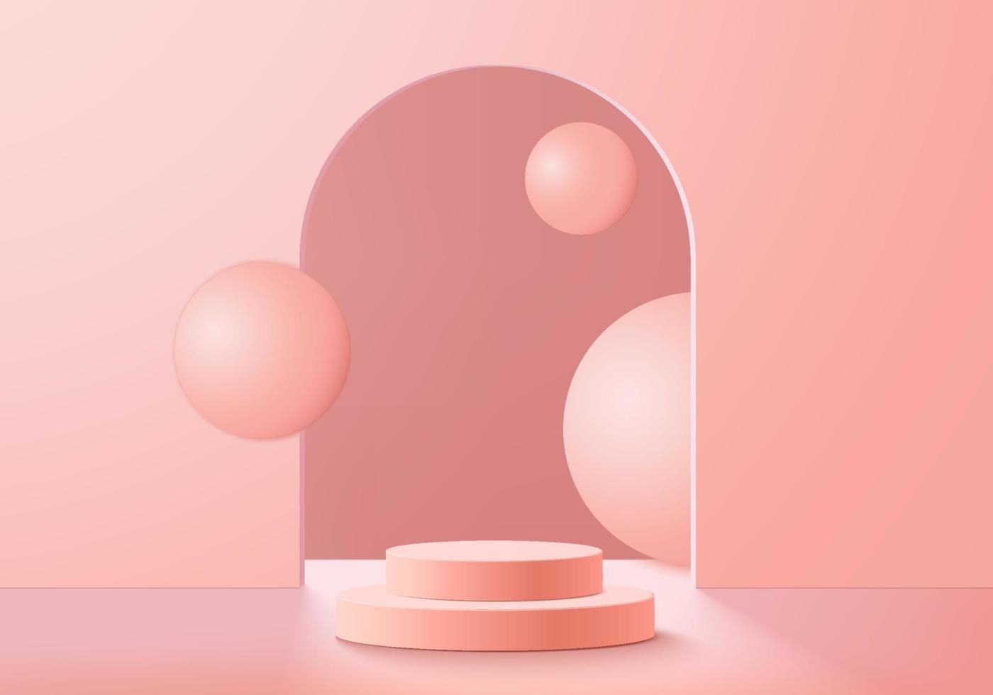 podio rosa minimo e scena con il vettore di rendering 3d in una composizione di sfondo astratto, illustrazione 3d mock up forme di piattaforma di forma geometria della scena per la visualizzazione del prodotto. palcoscenico per il prodotto in chiave moderna.