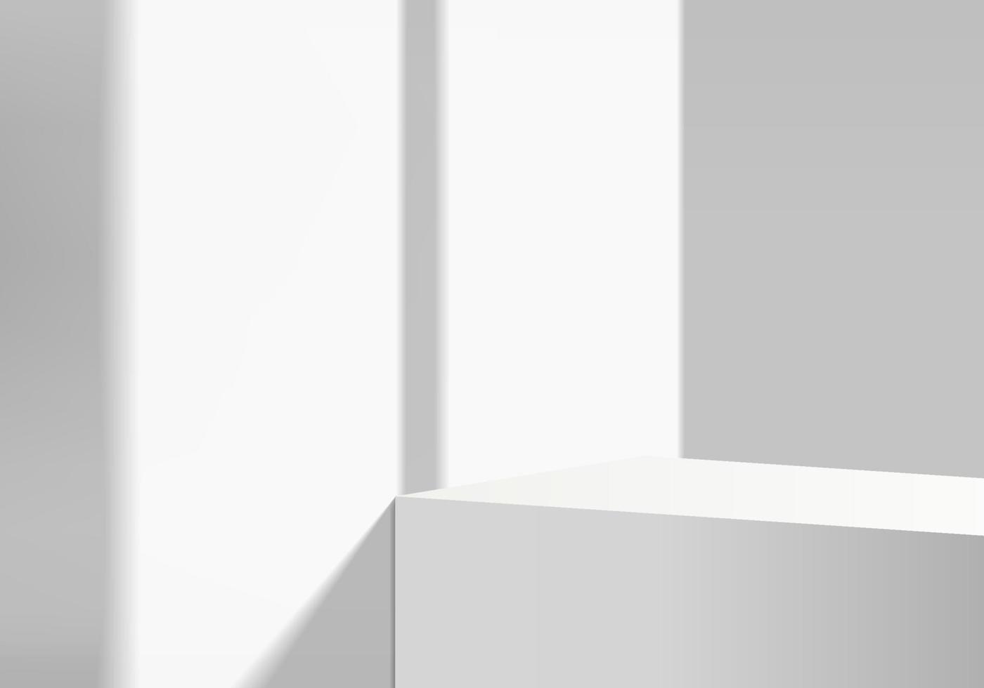 I prodotti di sfondo 3D mostrano la scena del podio con una piattaforma grigia in pietra bianca. sfondo vettoriale rendering 3d con podio. stand per mostrare il prodotto cosmetico. vetrina scenica su piedistallo bianco studio
