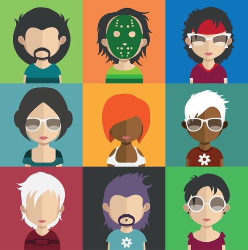 Set di avatar colorati di personaggi vettore