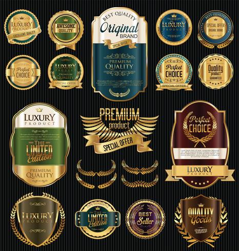 Distintivi ed etichette d&#39;oro di lusso premium vettore