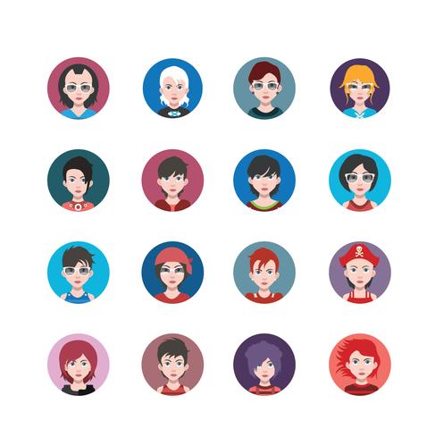 Set di avatar colorati di personaggi vettore