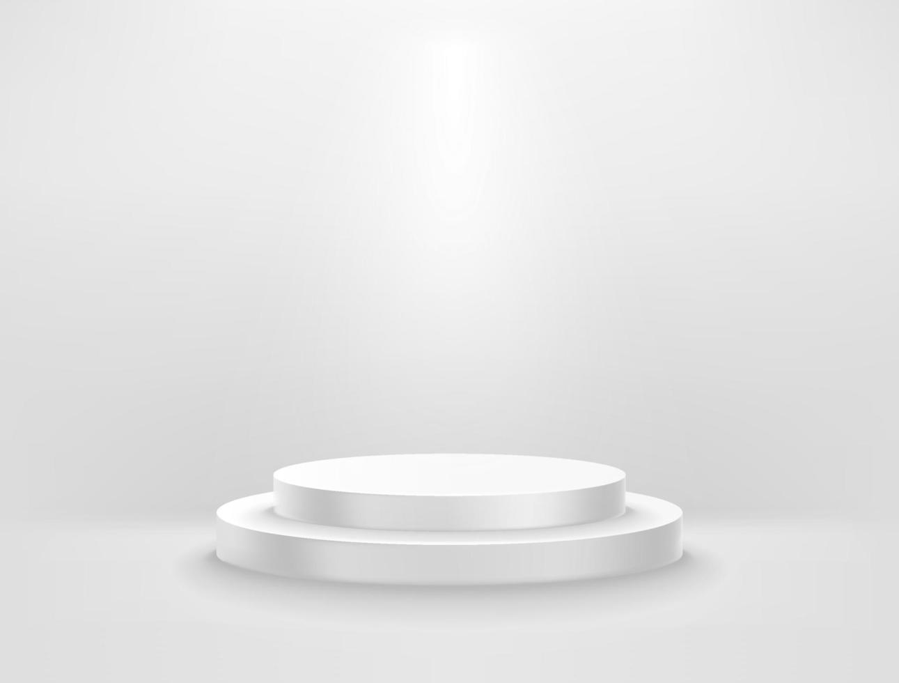stanza illuminata bianca con podio circolare. illustrazione vettoriale di stile 3d realistico