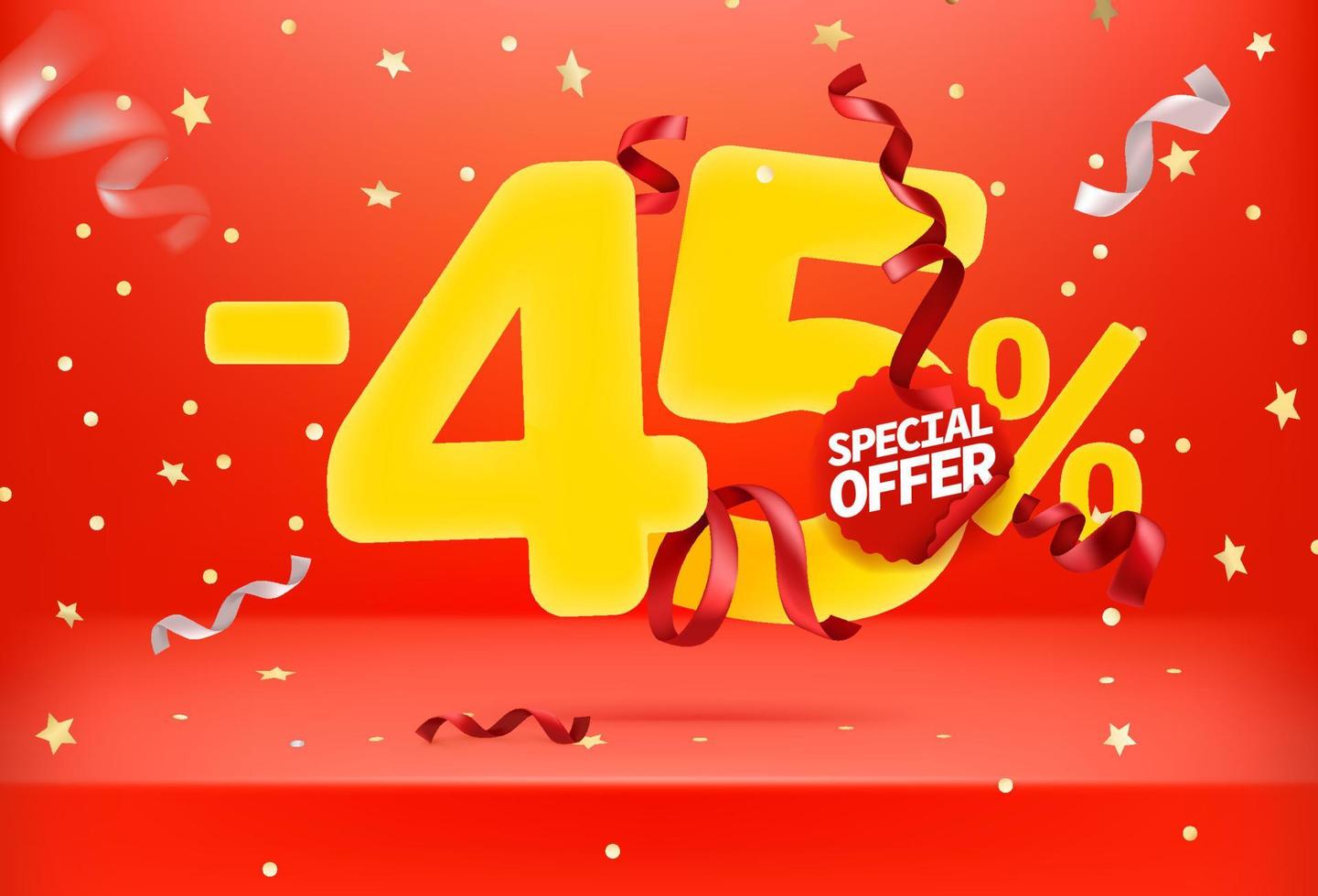 sconto del quarantacinque percento di sconto sul banner promozionale del vettore di offerta speciale