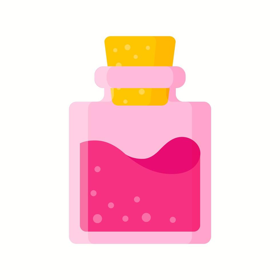 Pozione d'amore in piccola bottiglia quadrata rosa per il matrimonio o il giorno di San Valentino. vettore
