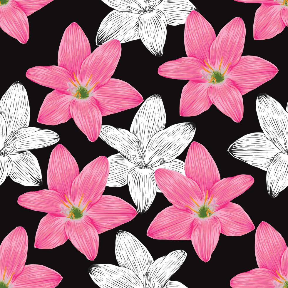 motivo floreale senza soluzione di continuità con fiori di giglio rosa sfondo astratto.illustrazione vettoriale disegnata a mano.progetto di stampa modello tessile tessuto