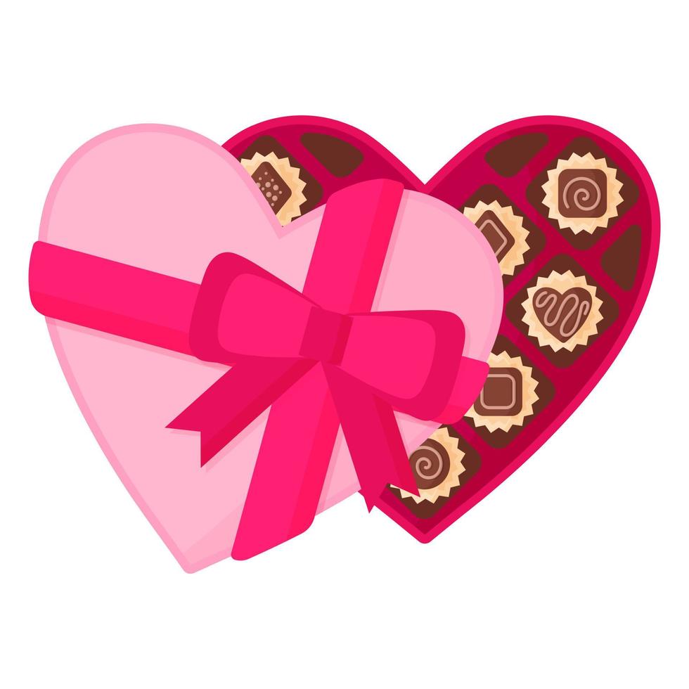 scatola rosa a cuore aperto di dessert al cioccolato o caramelle con glassa vettore