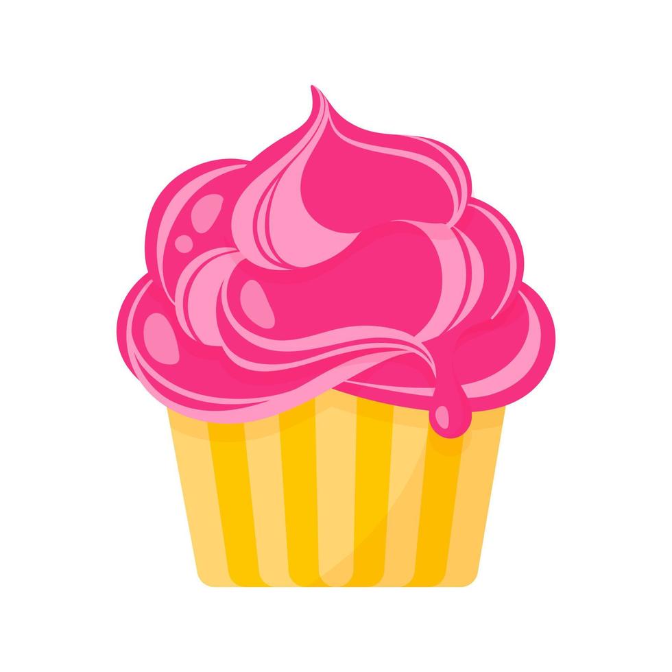 cupcake o muffin con crema rosa. vettore