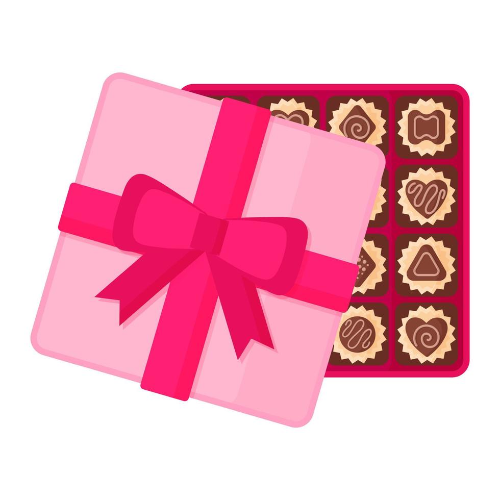 scatola quadrata rosa aperta di dessert al cioccolato o caramelle con glassa vettore