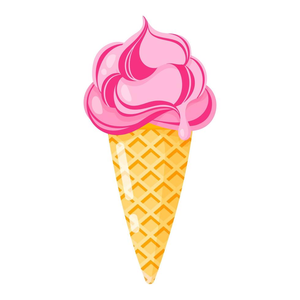 cono gelato rosa o gelato con topping. vettore