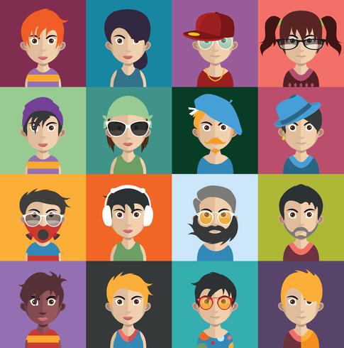 Set di avatar colorati di personaggi vettore