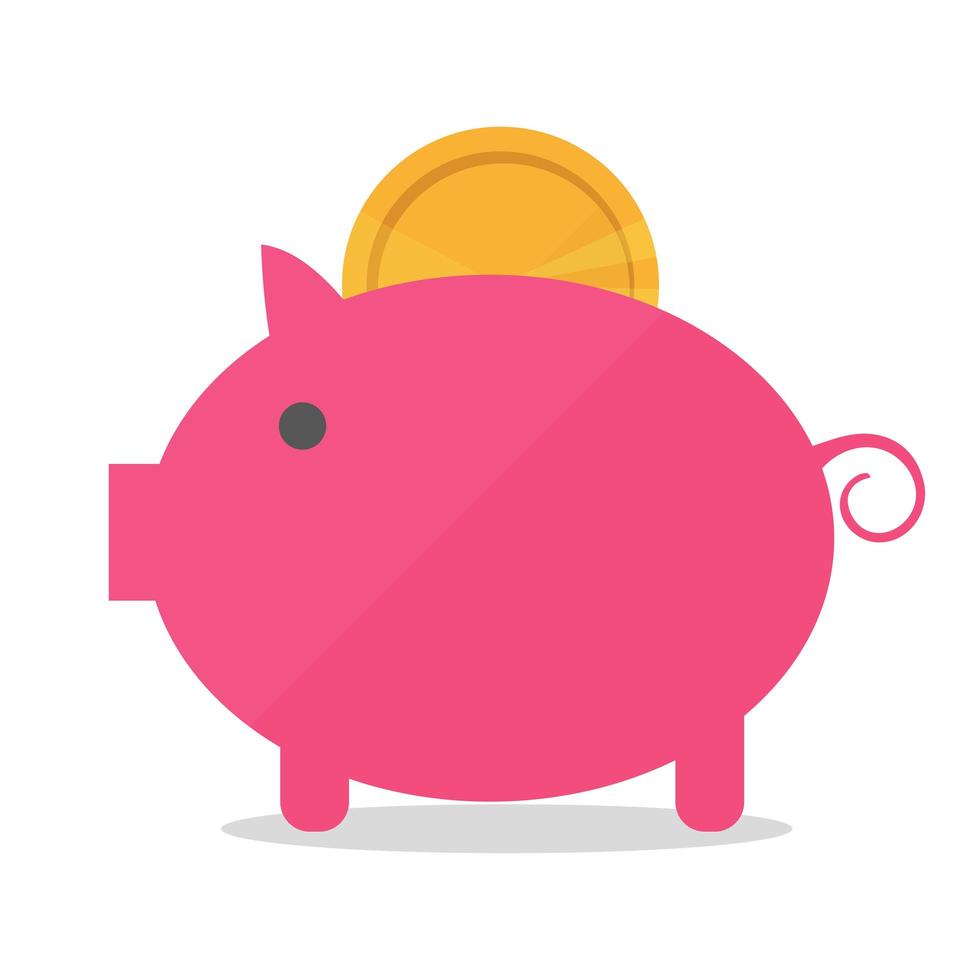 salvadanaio maiale con illustrazione vettoriale moneta in stile piano. il concetto di denaro
