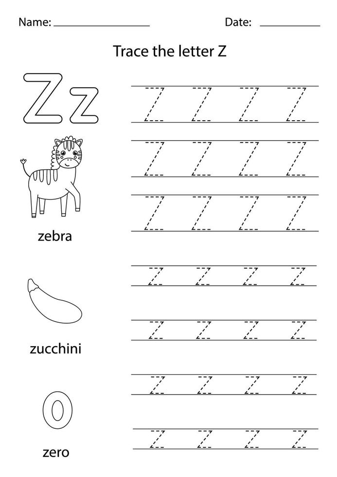 imparare l'alfabeto inglese per bambini. lettera z. vettore