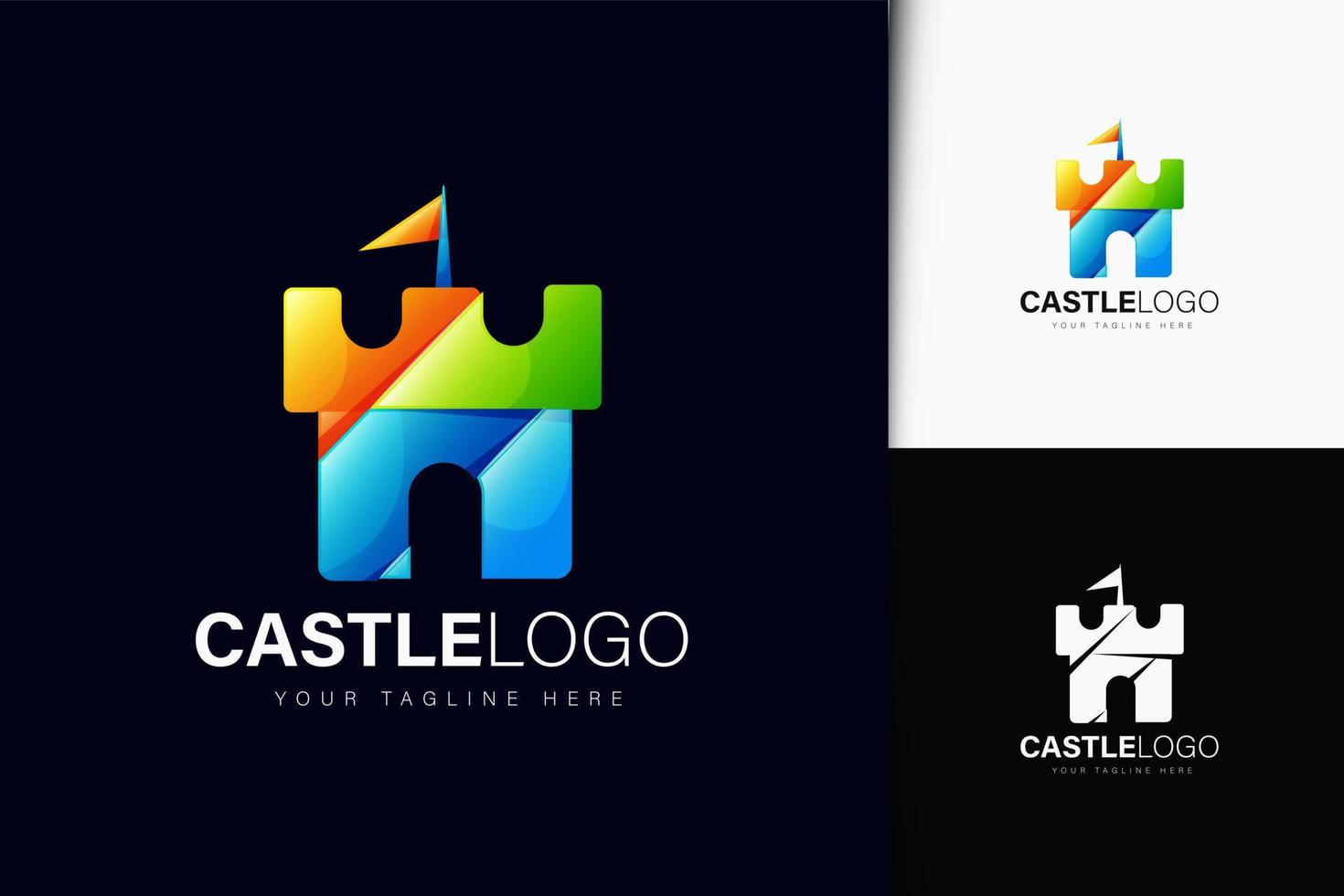 design del logo del castello con gradiente vettore