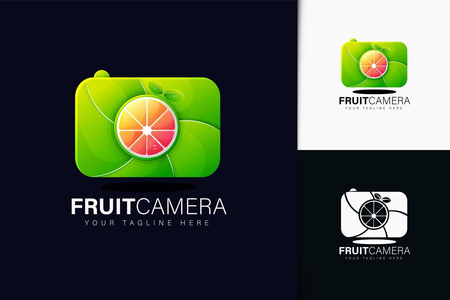 design del logo della fotocamera di frutta con gradiente vettore